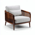Wooden accent chair with fabric upholstery and slatted back design 75 x 80 x 85cm