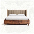 Wooden bed frame with upholstered headboard and storage drawers 190 x 150 x 100cm