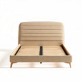 Gray upholstered bed frame with wooden slats and high backrest 200 x 160 x 120cm