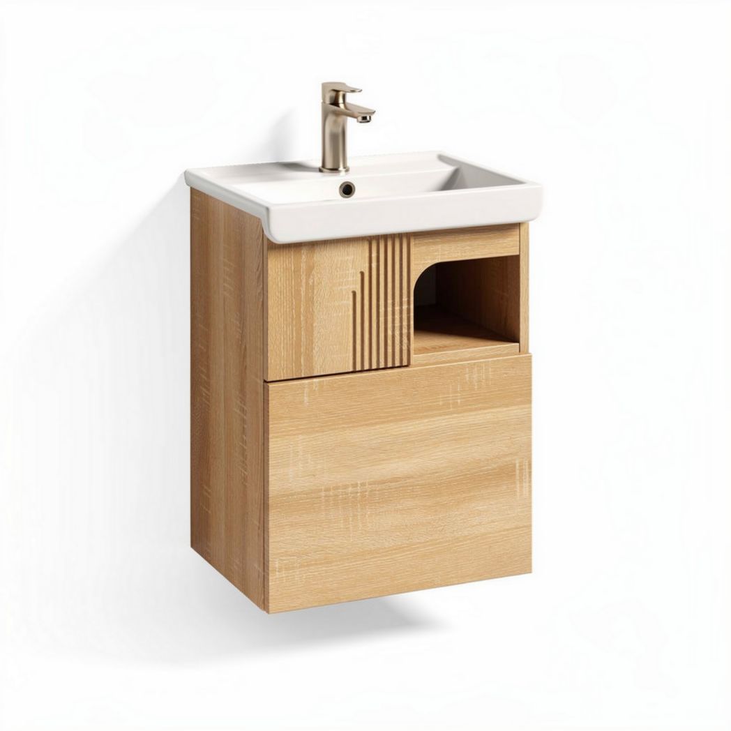 Bathroom vanity with ceramic sink and wooden cabinet 70 x 50 x 45cm