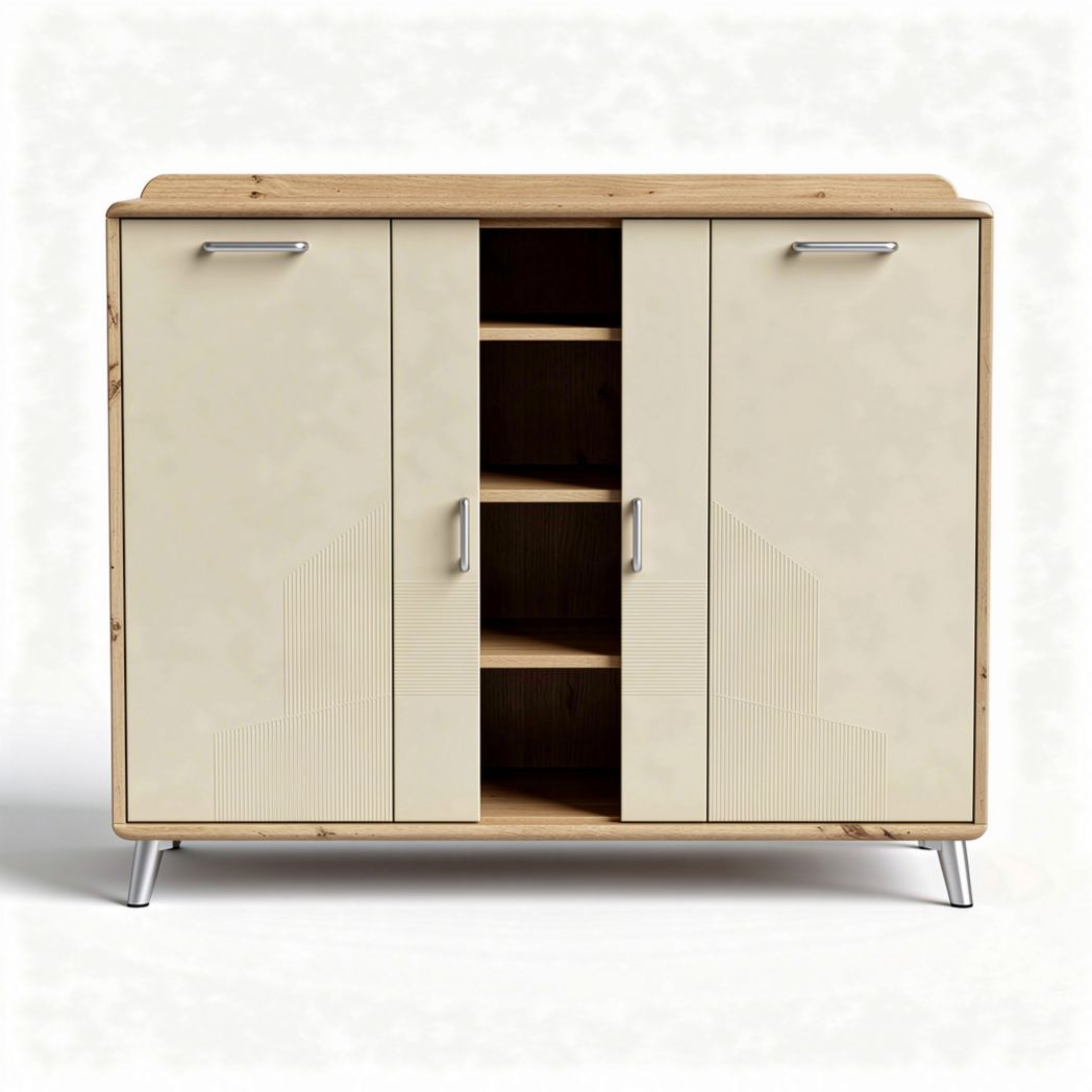 Wooden storage cabinet with cream doors and four shelves 80 x 40 x 75cm