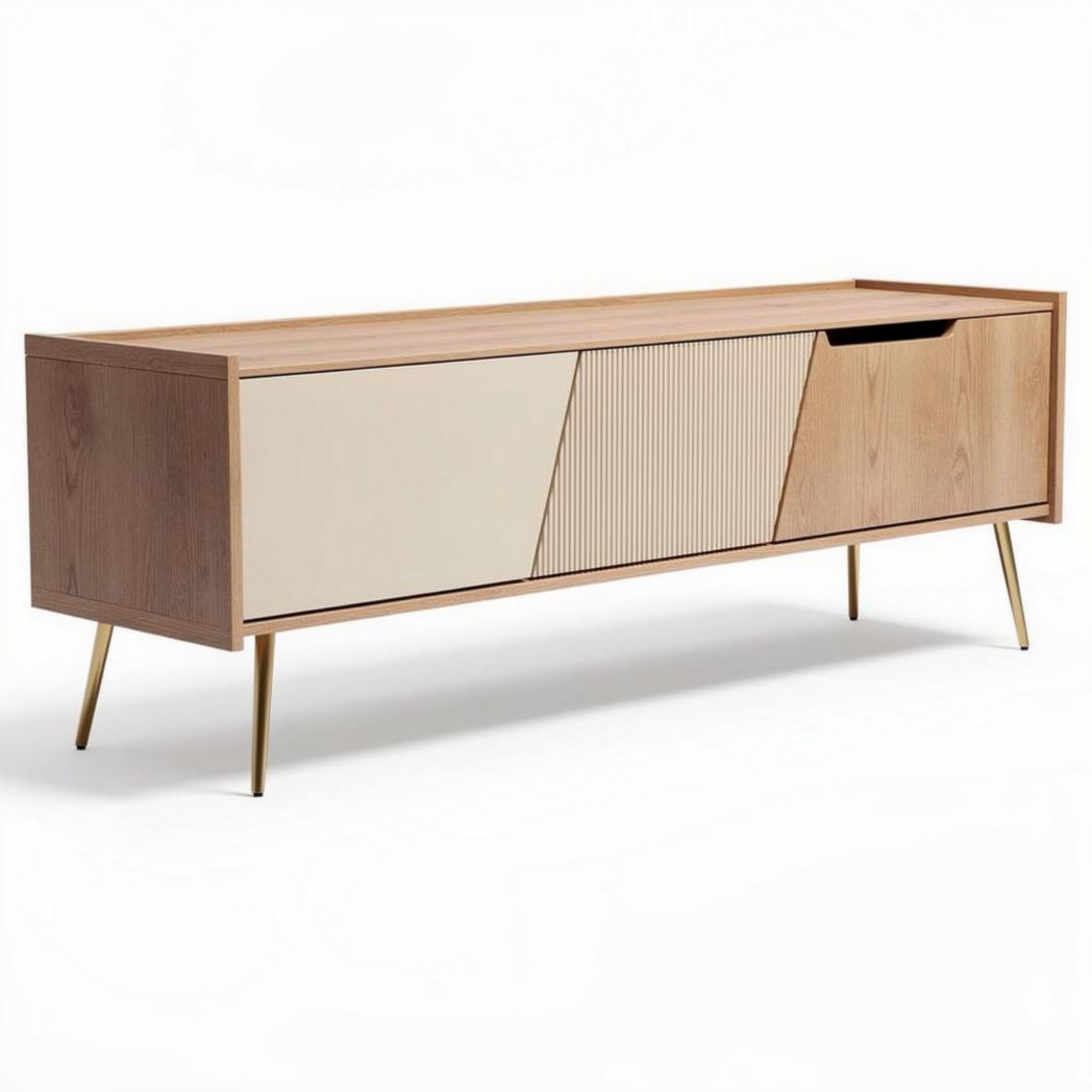 Mid-century modern wooden media console storage cabinet with sleek design 150 x 40 x 45cm