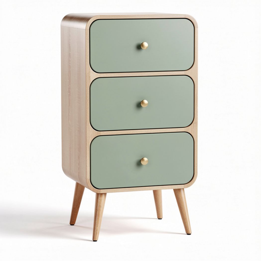 Three-drawer storage cabinet with wooden frame and green doors 40 x 30 x 75cm
