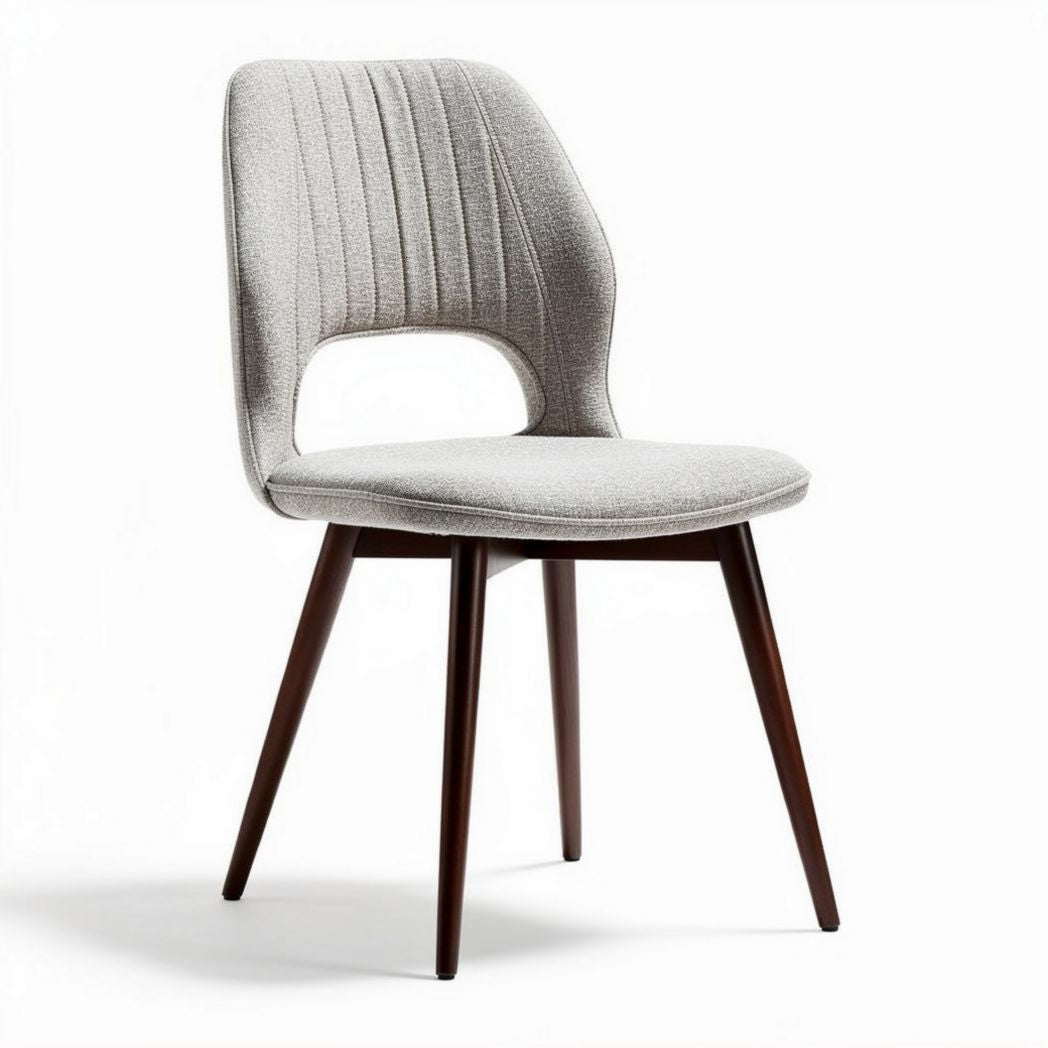 Gray upholstered dining chair with walnut wooden legs 45 x 50 x 85cm