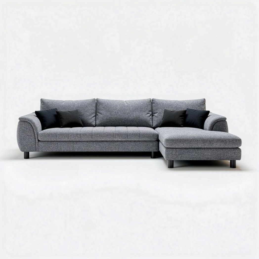 Gray sectional sofa with cushions for living room seating 230 x 90 x 85cm
